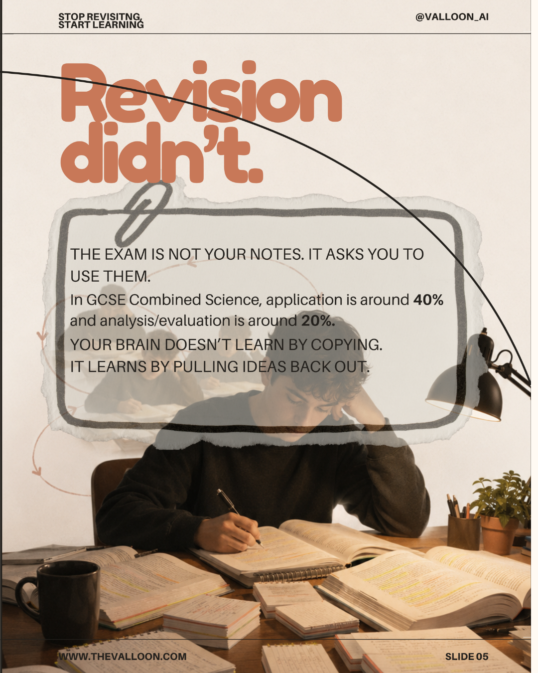 Poster reading Revision didn't, explaining that exams ask students to use notes